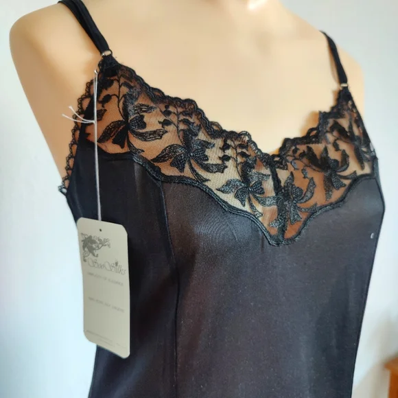 COPY - NWT Vintage Silk Slip Dress | Knit Silk Lingerie Nightgown- Black | Lace… - Picture 2 of 5
